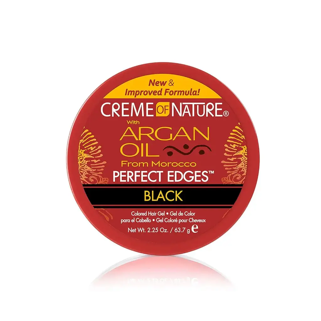 Creme of Nature Perfect Edges™ Black Edge Control Gel, 24-Hour Hold with Gray Coverage and Shine, Non-Flaking Tinted, Argan Oil Edge Tamer, 2.25 oz