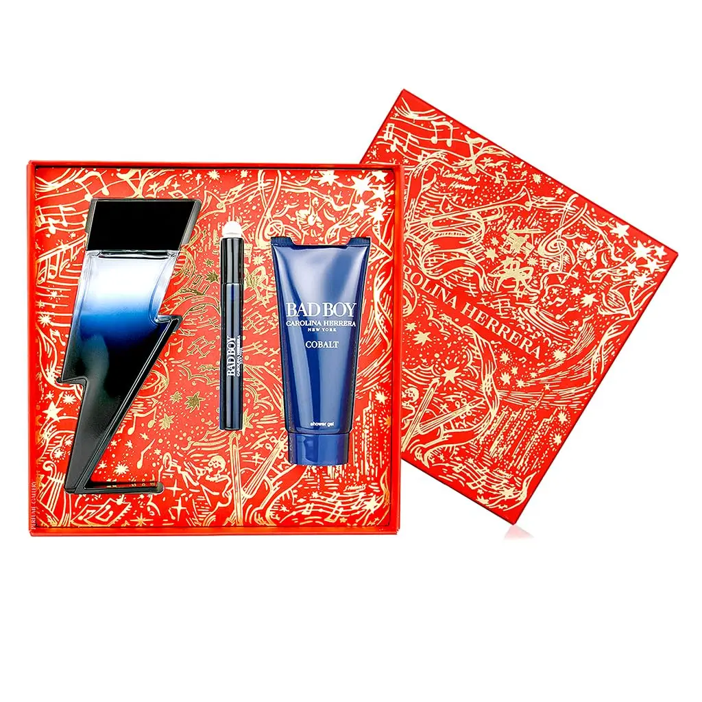 Carolina Herrera Bad Boy Cobalt 3-Piece Gift Set for Men, (Eau De Parfum 3.4 oz + Shower Gel 3.4 oz + Travel Spray 0.34 oz) – Limited Edition