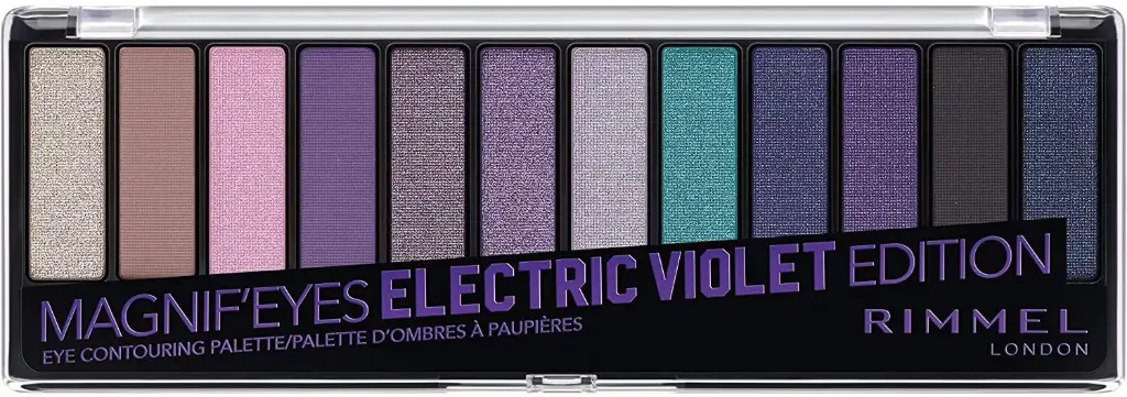 Rimmel London Magnif'Eyes Eyeshadow Palette, 12 Shades, Blendable Formula, Versatile, 008, Electric Violet, 0.5oz
