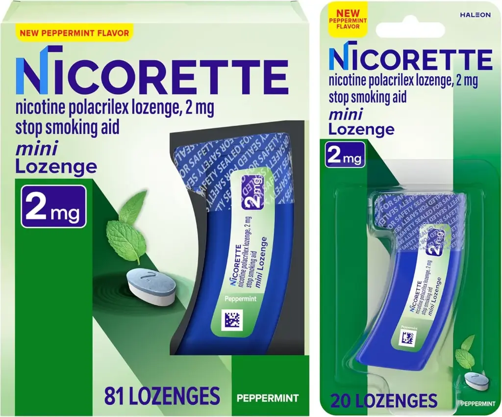 Nicorette Mini Nicotine Lozenges, 2 mg Stop-Smoking Aid, Peppermint Flavor, 101ct (81 Count, 20 Count)